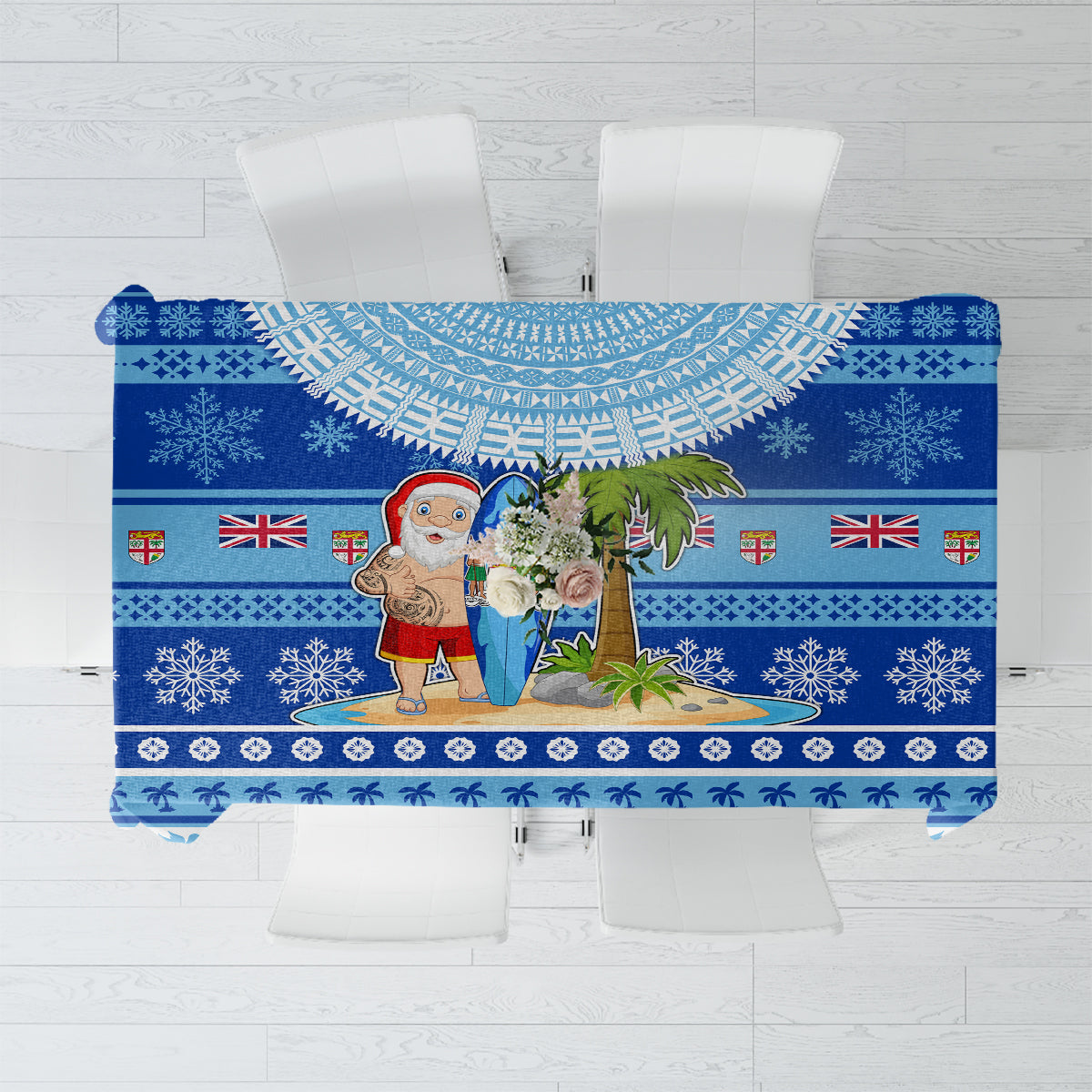 Fiji Christmas Tablecloth Santa Claus Surf Marau Na Kerisimasi LT05 Blue - Polynesian Pride