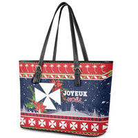 Wallis and Futuna Christmas Leather Tote Bag Poinsettia Joyeux Noel