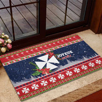 Wallis and Futuna Christmas Rubber Doormat Poinsettia Joyeux Noel