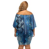 Hawaii Makahiki Turtle Off Shoulder Short Dress Galaxy Tapa Pattern - Polynesian Pride