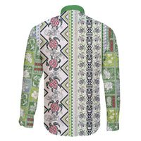 Hawaii Makahiki Turtle Family Matching Off The Shoulder Long Sleeve Dress and Hawaiian Shirt Green Tapa Pattern - Polynesian Pride