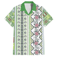 Hawaii Makahiki Turtle Family Matching Off Shoulder Short Dress and Hawaiian Shirt Green Tapa Pattern - Polynesian Pride
