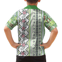 Hawaii Makahiki Turtle Family Matching Short Sleeve Bodycon Dress and Hawaiian Shirt Green Tapa Pattern - Polynesian Pride
