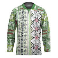 Hawaii Makahiki Turtle Hockey Jersey Green Tapa Pattern - Polynesian Pride