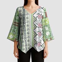 Hawaii Makahiki Turtle Kimono Sleeve Blouse Green Tapa Pattern - Polynesian Pride