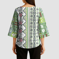 Hawaii Makahiki Turtle Kimono Sleeve Blouse Green Tapa Pattern - Polynesian Pride