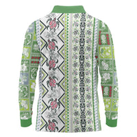 Hawaii Makahiki Turtle Long Sleeve Polo Shirt Green Tapa Pattern - Polynesian Pride