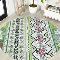 Hawaii Makahiki Turtle Round Carpet Green Tapa Pattern - Polynesian Pride