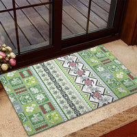 Hawaii Makahiki Turtle Rubber Doormat Green Tapa Pattern - Polynesian Pride