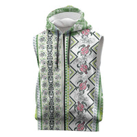 Hawaii Makahiki Turtle Sleeveless Zip Hoodie Green Tapa Pattern LT05 Green - Polynesian Pride