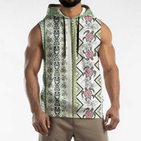Hawaii Makahiki Turtle Sleeveless Zip Hoodie Green Tapa Pattern - Polynesian Pride