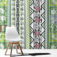 Hawaii Makahiki Turtle Window Curtain Green Tapa Pattern - Polynesian Pride
