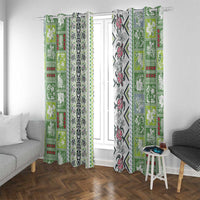 Hawaii Makahiki Turtle Window Curtain Green Tapa Pattern - Polynesian Pride
