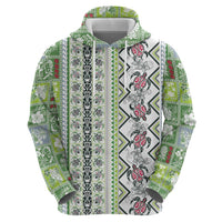 Hawaii Makahiki Turtle Zip Hoodie Green Tapa Pattern - Polynesian Pride