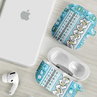 Hawaii Makahiki Turtle AirPods Case Blue Tapa Pattern - Polynesian Pride