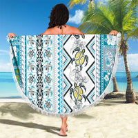 Hawaii Makahiki Turtle Beach Blanket Blue Tapa Pattern - Polynesian Pride