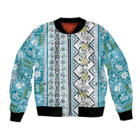 Hawaii Makahiki Turtle Bomber Jacket Blue Tapa Pattern - Polynesian Pride