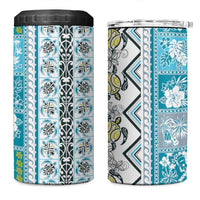 Hawaii Makahiki Turtle 4 in 1 Can Cooler Tumbler Blue Tapa Pattern - Polynesian Pride