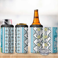 Hawaii Makahiki Turtle 4 in 1 Can Cooler Tumbler Blue Tapa Pattern - Polynesian Pride