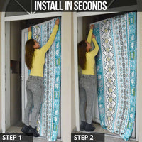 Hawaii Makahiki Turtle Door Cover Blue Tapa Pattern - Polynesian Pride