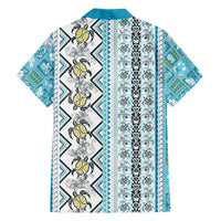 Hawaii Makahiki Turtle Family Matching Off Shoulder Short Dress and Hawaiian Shirt Blue Tapa Pattern - Polynesian Pride
