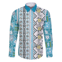 Hawaii Makahiki Turtle Family Matching Puletasi and Hawaiian Shirt Blue Tapa Pattern - Polynesian Pride