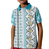 Hawaii Makahiki Turtle Kid Polo Shirt Blue Tapa Pattern - Polynesian Pride
