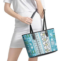 Hawaii Makahiki Turtle Leather Tote Bag Blue Tapa Pattern - Polynesian Pride