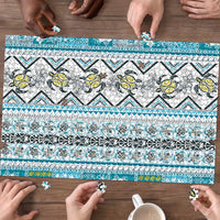 Hawaii Makahiki Turtle Puzzle Blue Tapa Pattern - Polynesian Pride
