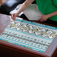 Hawaii Makahiki Turtle Puzzle Blue Tapa Pattern - Polynesian Pride