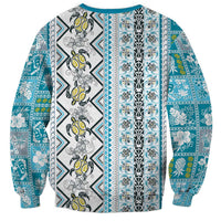 Hawaii Makahiki Turtle Sweatshirt Blue Tapa Pattern - Polynesian Pride