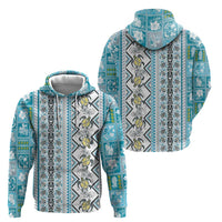 Hawaii Makahiki Turtle Zip Hoodie Blue Tapa Pattern - Polynesian Pride