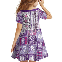 Hawaii Makahiki Turtle Family Matching Off The Shoulder Long Sleeve Dress and Hawaiian Shirt Violet Tapa Pattern - Polynesian Pride