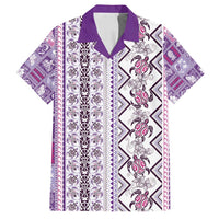 Hawaii Makahiki Turtle Family Matching Off Shoulder Short Dress and Hawaiian Shirt Violet Tapa Pattern - Polynesian Pride