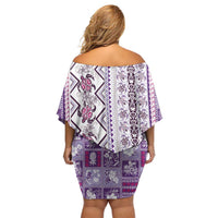 Hawaii Makahiki Turtle Family Matching Off Shoulder Short Dress and Hawaiian Shirt Violet Tapa Pattern - Polynesian Pride