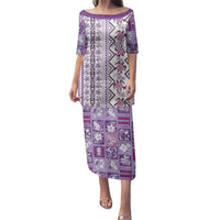 Hawaii Makahiki Turtle Family Matching Puletasi and Hawaiian Shirt Violet Tapa Pattern - Polynesian Pride