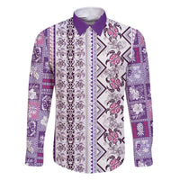 Hawaii Makahiki Turtle Family Matching Short Sleeve Bodycon Dress and Hawaiian Shirt Violet Tapa Pattern - Polynesian Pride