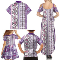 Hawaii Makahiki Turtle Family Matching Summer Maxi Dress and Hawaiian Shirt Violet Tapa Pattern - Polynesian Pride