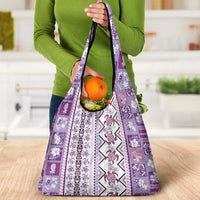 Hawaii Makahiki Turtle Grocery Bag Violet Tapa Pattern - Polynesian Pride