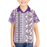 Hawaii Makahiki Turtle Kid Hawaiian Shirt Violet Tapa Pattern - Polynesian Pride