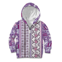 Hawaii Makahiki Turtle Kid Hoodie Violet Tapa Pattern - Polynesian Pride