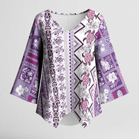 Hawaii Makahiki Turtle Kimono Sleeve Blouse Violet Tapa Pattern - Polynesian Pride