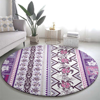 Hawaii Makahiki Turtle Round Carpet Violet Tapa Pattern - Polynesian Pride