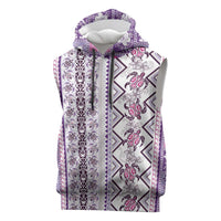Hawaii Makahiki Turtle Sleeveless Hoodie Violet Tapa Pattern - Polynesian Pride