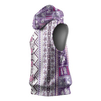 Hawaii Makahiki Turtle Sleeveless Hoodie Violet Tapa Pattern - Polynesian Pride
