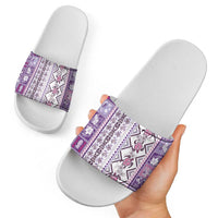 Hawaii Makahiki Turtle Slide Sandals Violet Tapa Pattern - Polynesian Pride