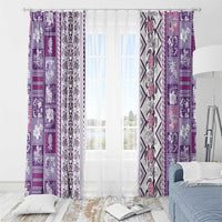 Hawaii Makahiki Turtle Window Curtain Violet Tapa Pattern - Polynesian Pride