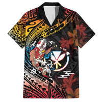 Hawaii And Japan Family Matching Long Sleeve Bodycon Dress and Hawaiian Shirt Koi Fish With Kanaka Maoli LT05 Dad's Shirt - Short Sleeve Black - Polynesian Pride
