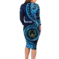 Personalised FSM Pohnpei Family Matching Long Sleeve Bodycon Dress and Hawaiian Shirt Ocean Floral Pattern