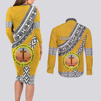 Personalised Anastasis College Couples Matching Long Sleeve Bodycon Dress and Long Sleeve Button Shirt Tonga Unique Style - Polynesian Pride